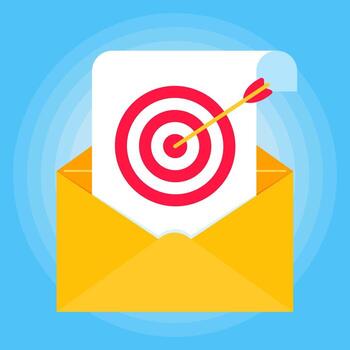 sobre abierto con página de hoja de papel de documento, icono de destino vector