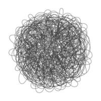 Tangled chaos abstract hand drawn messy scribble ball vector illustration.