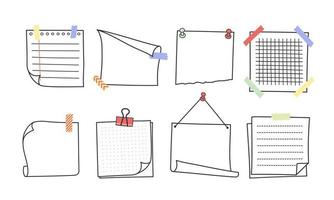 conjunto de ilustración vectorial de notas y recordatorios dibujados a mano de fideos. vector