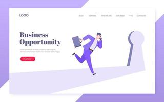 Business key opportunity concept with keyhole and ambitious woman running to career potential. vector