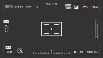 Camera viewfinder video or photo frame recorder flat style design vector illustration. Digital camera viewfinder with exposure settings and focusing grid template.