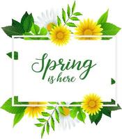 Spring is here banner template with beautiful flower and leaves vector