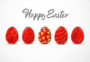 Happy easter with red eggs on white background vector