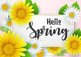 Hello spring background with beautiful flowers vector