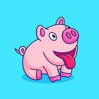 lindo cerdo sacando la lengua ilustración vectorial. dibujos animados de cerdo asombrado vector
