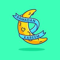 Cute moon with ramadan greetings illustration cute happy ramadan kareem cartoon Premium Vector