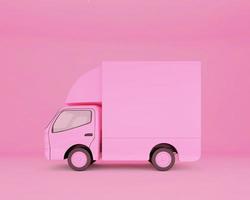 Pink van car mockup. 3d rendering photo