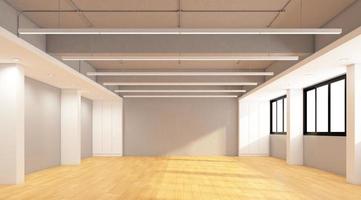 Loft empty room with grey plaster wall and wood floor. 3d rendering photo