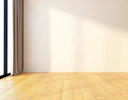 Minimalist empty room with white wall and wood floor. 3d rendering