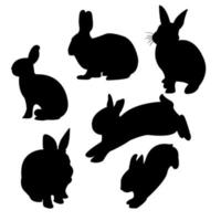 Isolated on a white background, a collection of rabbit vector silhouettes