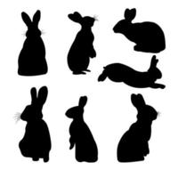 Isolated on a white background, a collection of rabbit vector silhouettes