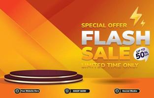 banner de venta flash de oferta especial con fondo de diseño de color naranja vector