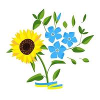 Hand drawn sunflower and periwinkles vector