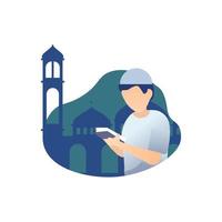 Islamic Character With Mosque Illustration And people reading Flat vector