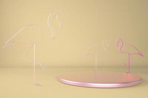 3D podium with flamingo. Abstract minimal rim showcase for product promotion. photo