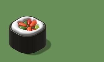 3d render illustration roll sushi isolated. 3d illustration japanese sushi object photo