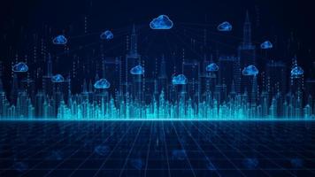 Digital City and cloud computing using artificial intelligence, 5g high-speed connection data analysis. Digital data network connections and global communication background. photo