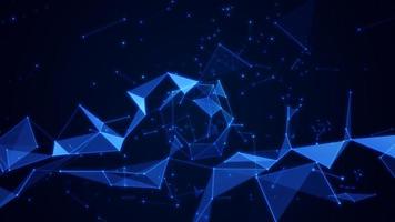 Polygon abstract background with dots and lines connect. Technology Network Data Connection. Animation of Futuristic Cyberspace on blue color background. photo