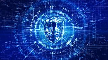 HUD and Shield Icon of Cyber Security. Digital Data Network Protection. High-speed connection data analysis. Technology data binary code network conveying. Future technology background concept. photo