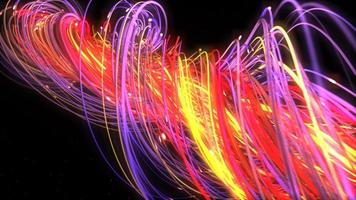 Digital neon multicolor strings lines twisting. Geometric abstract background photo