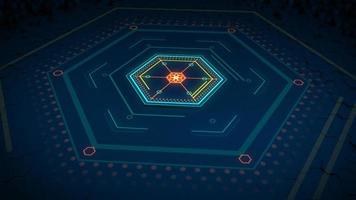 3D render graphics hexagon floor and digital hud graphical user interface modern design technology abstract background photo