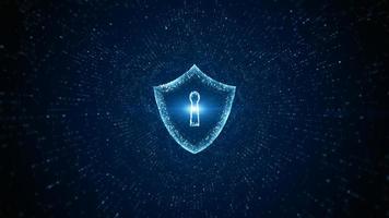 Shield Icon of cyber security. Digital data network protection. High-speed connection data analysis. Technology data binary code network conveying. Future technology digital background concept. photo
