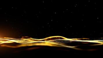 Gold color digital particles wave flow abstract technology background concept photo