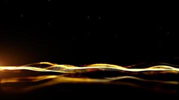 Gold color digital particles wave flow abstract technology background concept photo