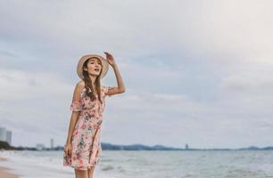 On summer Travel woman looking to sky photo