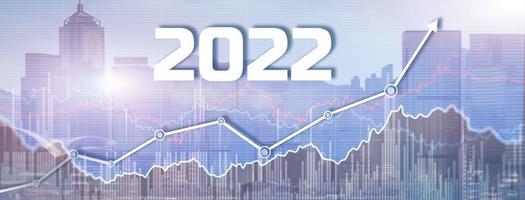 New 2022 year on modern city background. Website Banner photo