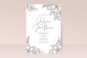 Wedding invitation template with floral outline decoration vector