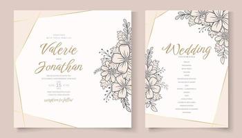 Wedding invitation template with floral outline decoration vector