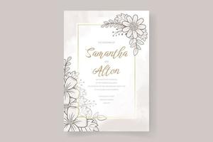 Wedding invitation template with floral outline decoration vector