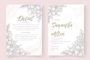 Wedding invitation template with floral outline decoration vector