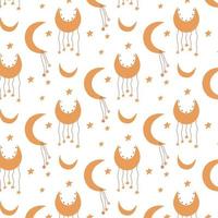 pattern with moon and stars in boho style. Kids boho style. Vector pattern.