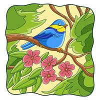cartoon illustration bird on the tree vector