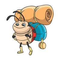 mariquita de ilustración de dibujos animados que lleva una bolsa de camping vector