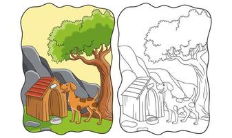 cartoon illustration a dog is guarding in front of his house book or page for kids vector