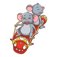 cartoon illustration rat on roller coaster vector