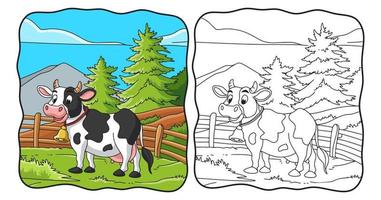 cartoon illustration the cow is in the meadow book or page for kids vector