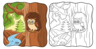 cartoon illustration owl is in front of his house book or page for kids vector