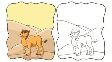 camello de ilustración de dibujos animados caminando en el libro o página del desierto para niños vector