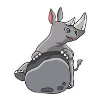 cartoon illustration rhino holding a rock vector