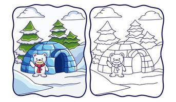 caricatura, ilustración, oso polar, posición, delante de, el suyo, casa, libro colorear, o, página, para, niños