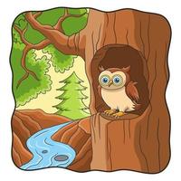 cartoon illustration owl is in front of his house vector