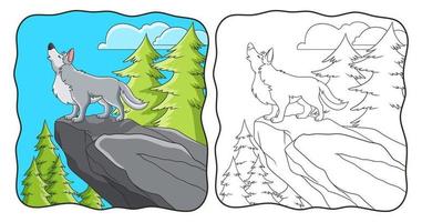 cartoon illustration the wolf roars on the boulder book or page for kids vector