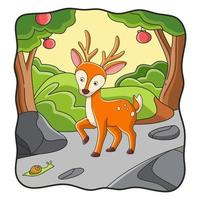 cartoon illustration deer walking in the forest vector