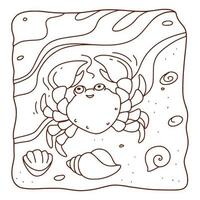 cartoon illustration beach crab coloring book or page for kids black and white vector