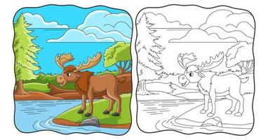 cartoon illustration big deer on the river bank book or page for kids vector