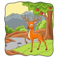 cartoon illustration deer walking in the forest vector